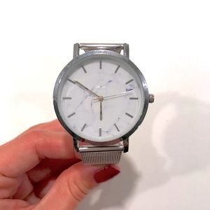 Marble Face Silver Mesh Watch